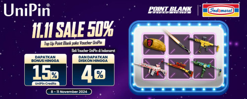 Top Up Point Blank pake Voucher UniPin, Dapatkan Bonus UniPin Credits + Diskon Setiap Pembelian UniPin di Indomaret